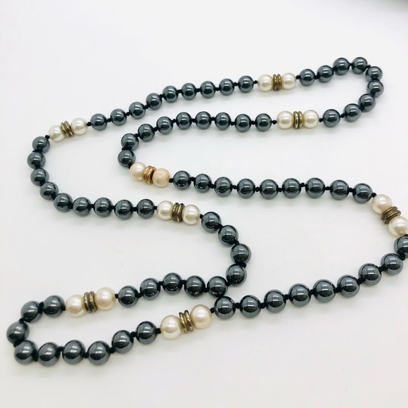 Vintage Hematite Pearl Necklace - Picture 1 of 7